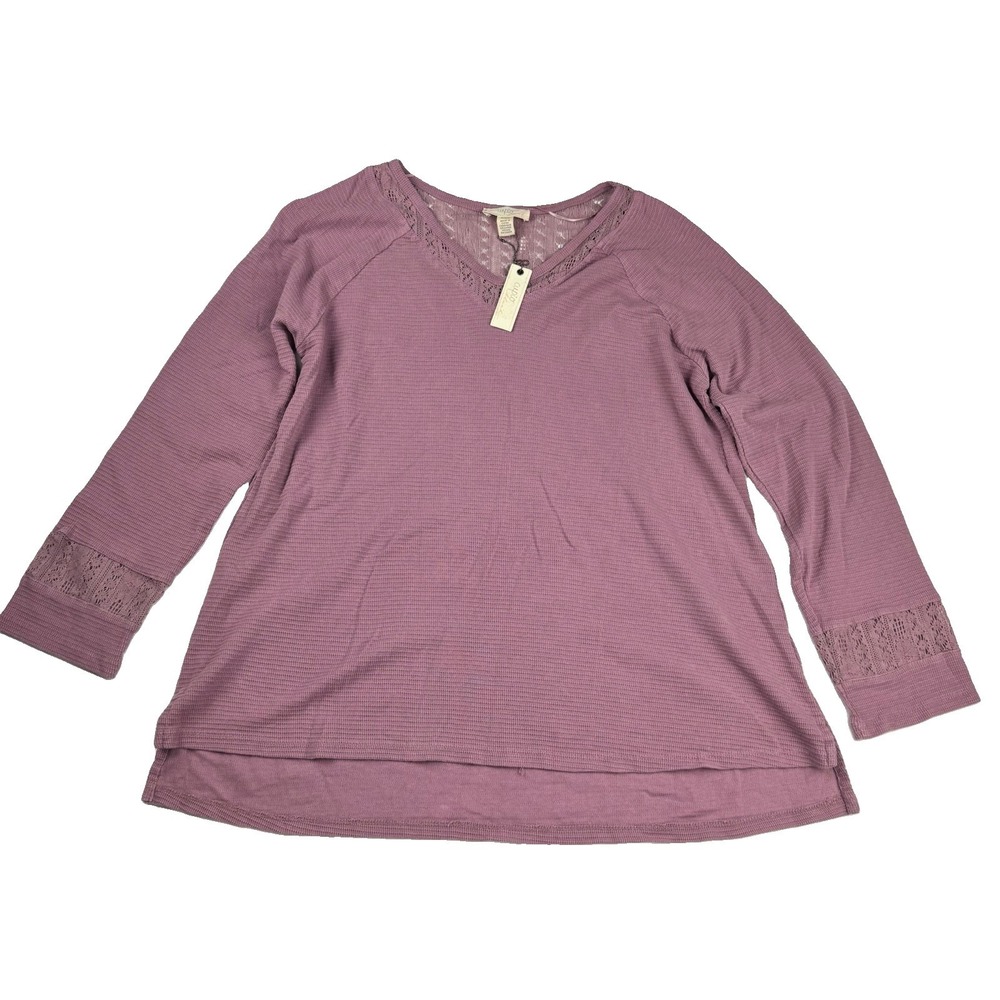 Cupio Blush Womens M Mauve Waffle Knit Lace Boho Top NWT